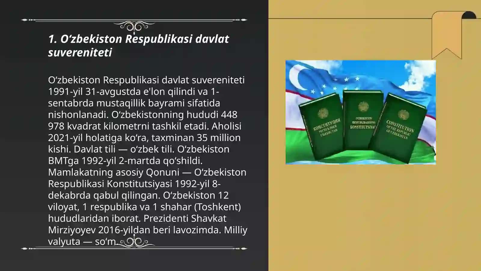 Oʻzbekiston konstitutsiyasida mustaqil davlat belgilari 3