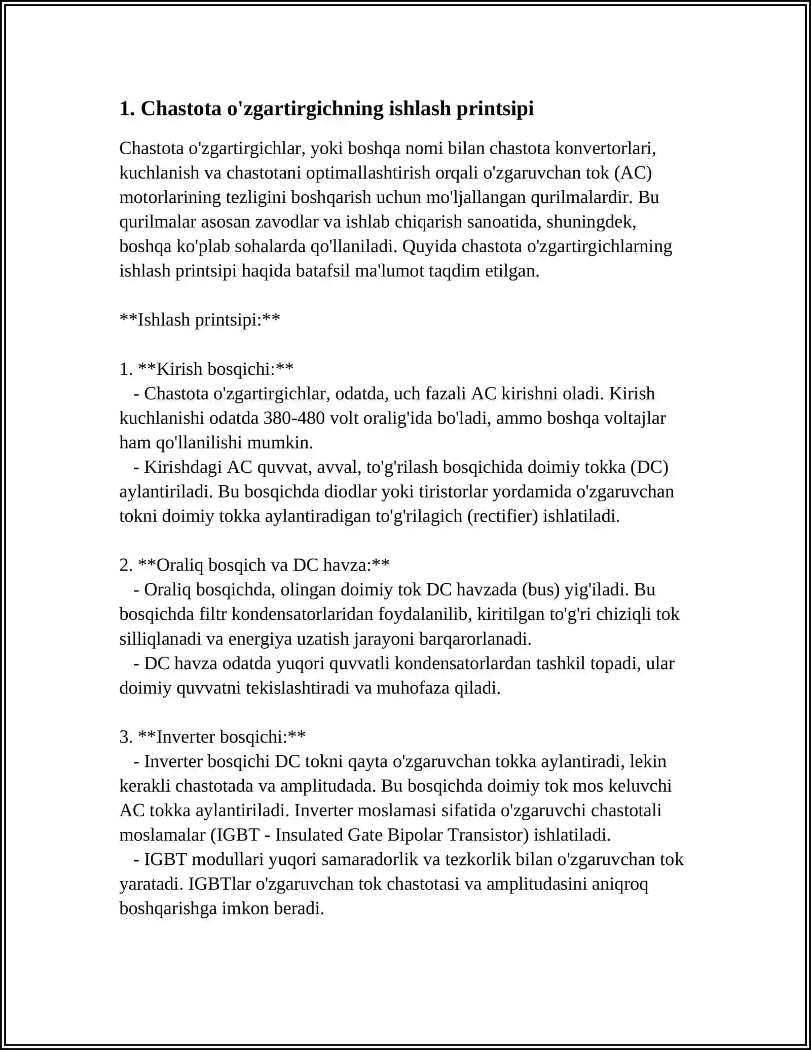 CHASTOTALI OʻZGARTIRGICHNING ULANISH SXEMALARINI OʻRGANISH 3
