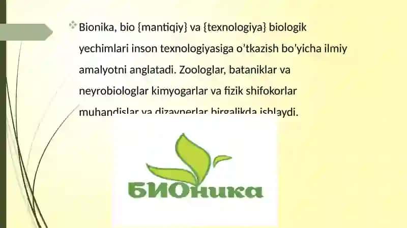 Bionika asoslari va uning inson hayotidagi o’rni 3