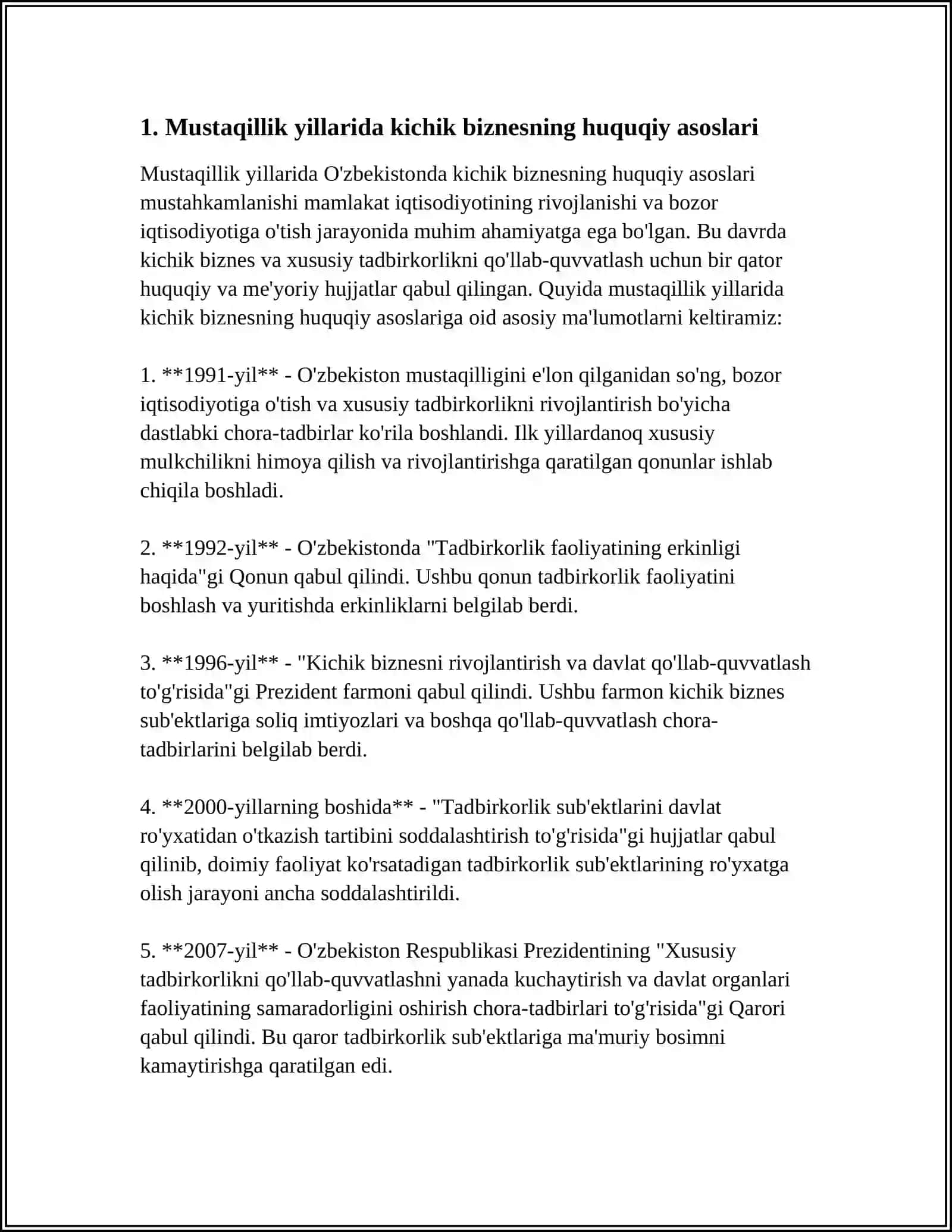 MUSTAQILLIK YILLARIDA KICHIK BIZNES HUSUSIY TADBIRKORLIKNI RIVOJLANTIRSH 3