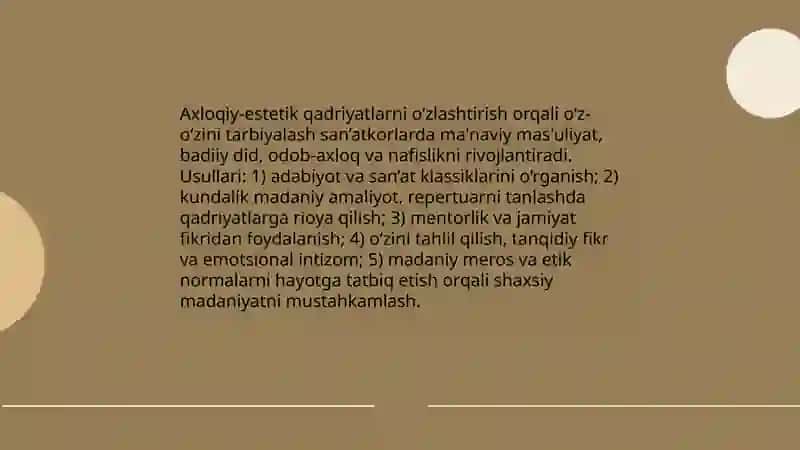 San’atkor shaxsiy madaniyatini shakllantirishda o‘z-o‘zini tarbiyalash yo‘llari 3
