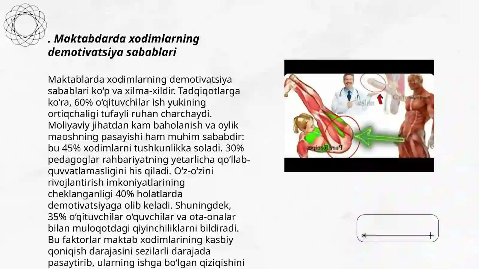 Maktabda demotivatsiyaga ega bo'lgan xodimlarning ish unumdorligini oshirish mavzusida 3