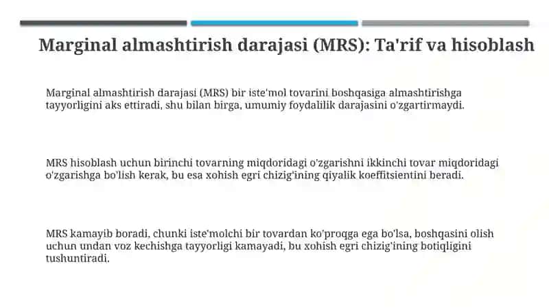 Marginal almashtirish darajasi va byudjet chizig'i 3