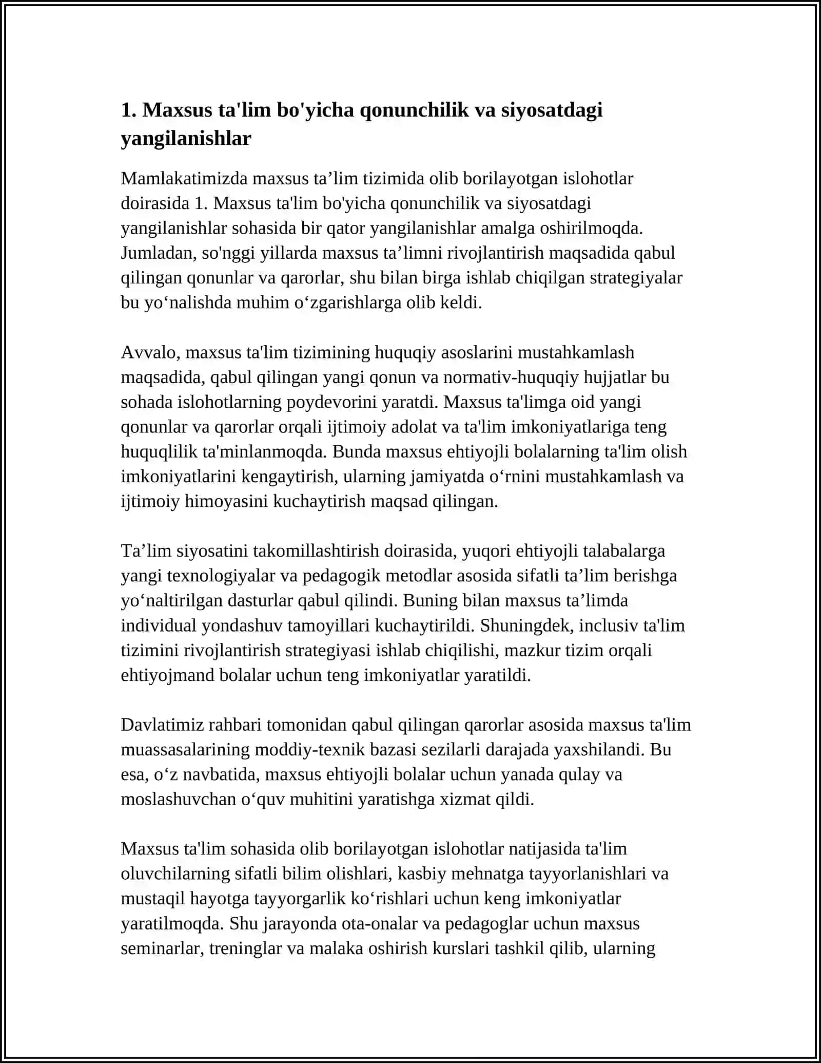 MAMLAKATIMIZDA MAXSUS TA’LIMDA OLIB BORILAYOTGAN ISLOHATLAR 3