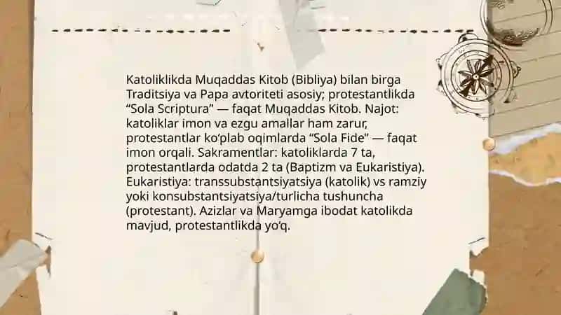 Xristianlikning asosiy oqimlari va ularning o'rtasidagi qarashlar farqi 3