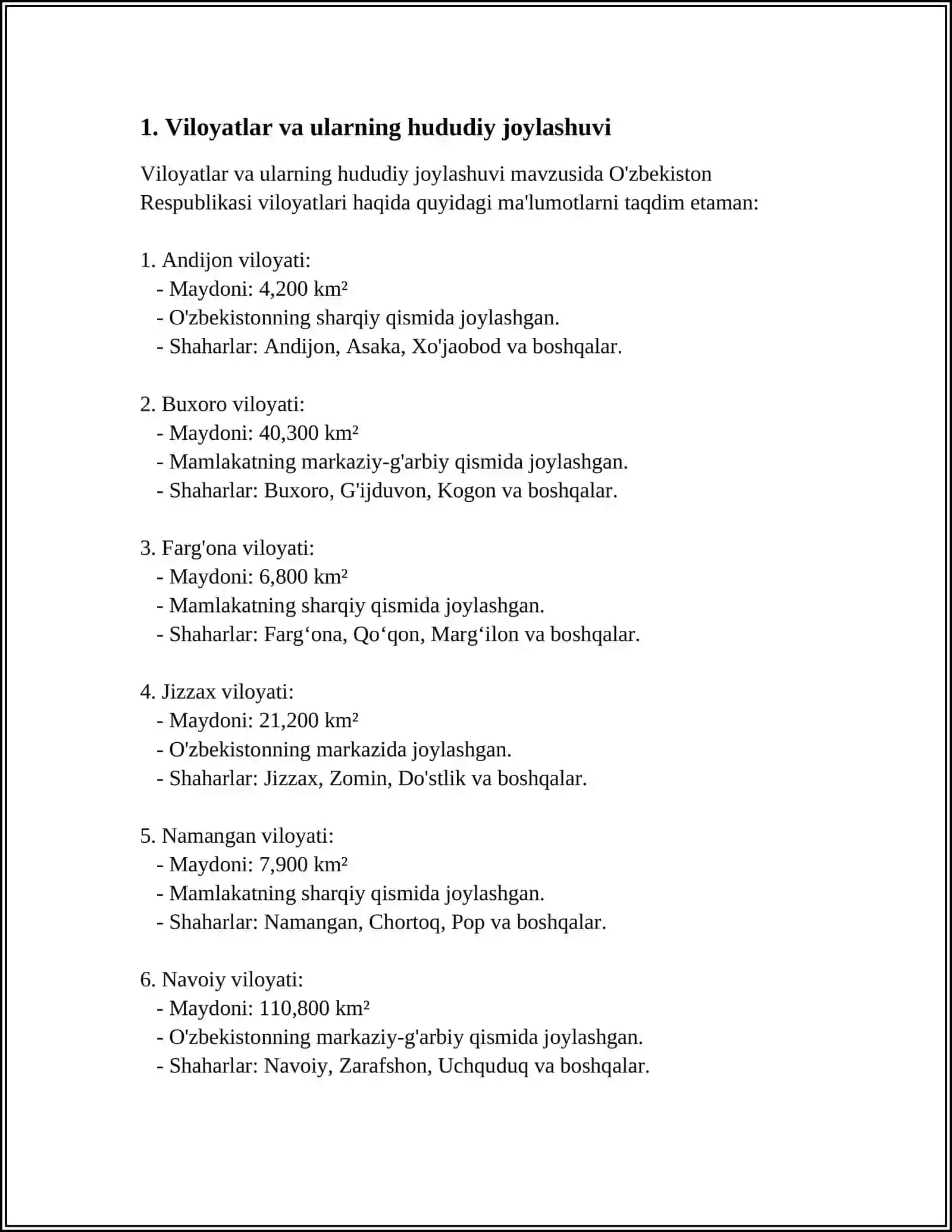 MAMLAKATIMIZ VILOYAT VA TUMANLARI STATISTIKASI 3