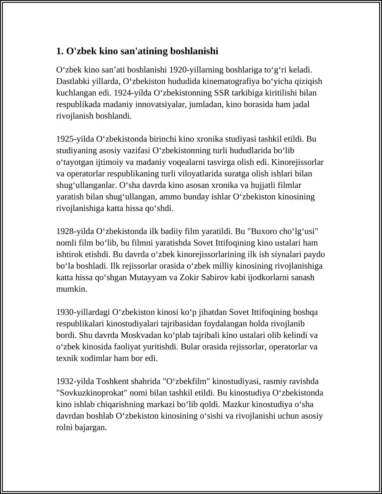 OʻZBEK KINO SAN 'ATINING RIVOJLANISH TARIXI 3