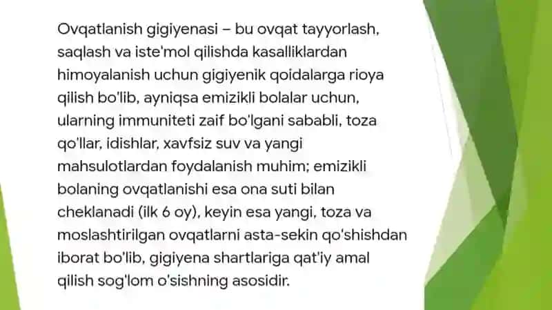 Ovatlanishgigiyenasi va emizikli bolaning ovqatlanishi 3
