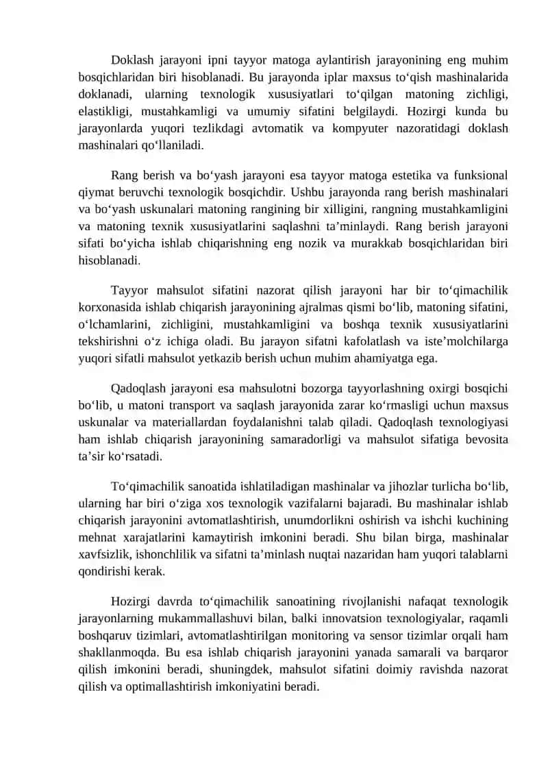 To‘qimachilik sanoati korxonalari asosiy texnologik jarayonlari va mashinalari 3
