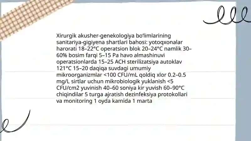 Xirurgik akusher-genekologiya va uning yondosh boʻlimlari sanitar biologik tekshiruvini baholash 3