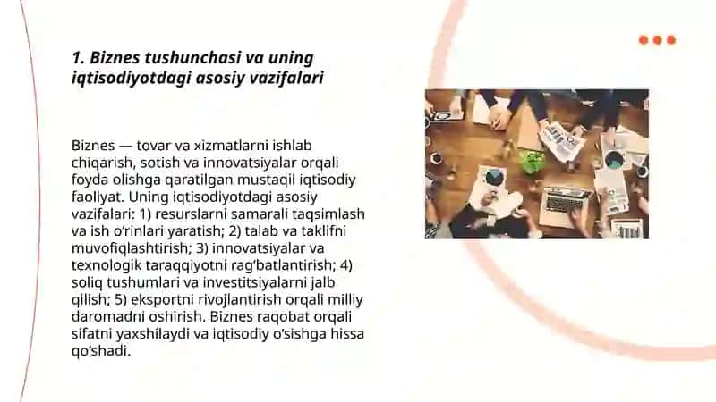 Biznes tushunchasi va uning zamonaviy iqtisodiyotdagi o' rni 3