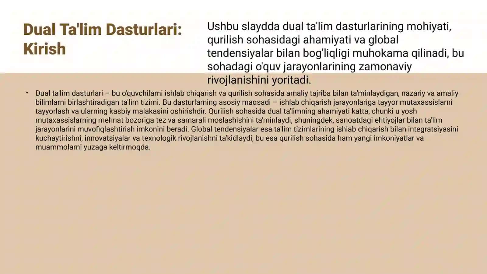 Qurilish sohasida dual ta'lim dasturlari va smeta ishi: global ta'lim jarayonlari moslashuvi 3