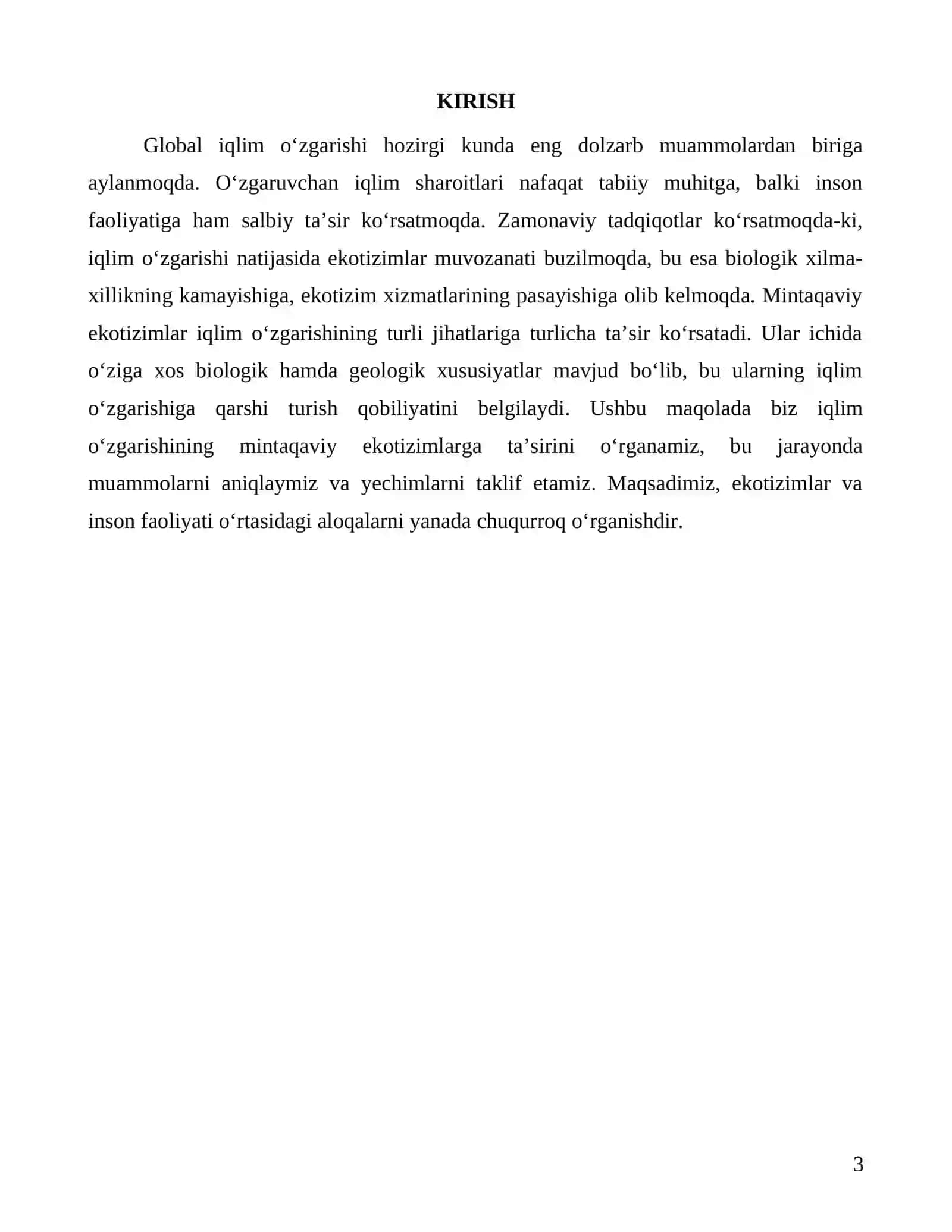 Global iqlim o‘zgarishining mintaqaviy ekotizimlarga ta’siri: Muammolar va yechimlar 3