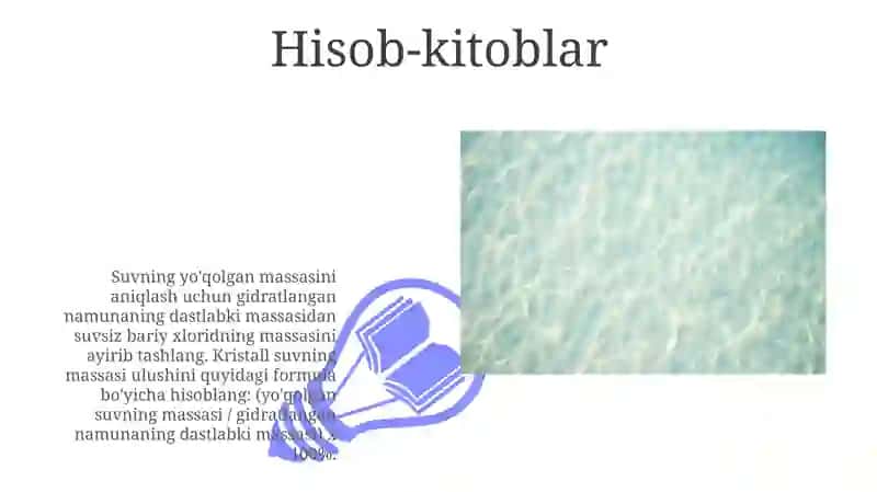 Gravimetrik usulda BaCl×HOH tarkibidagi kristalizasion suv massa ulushini aniqlash 3