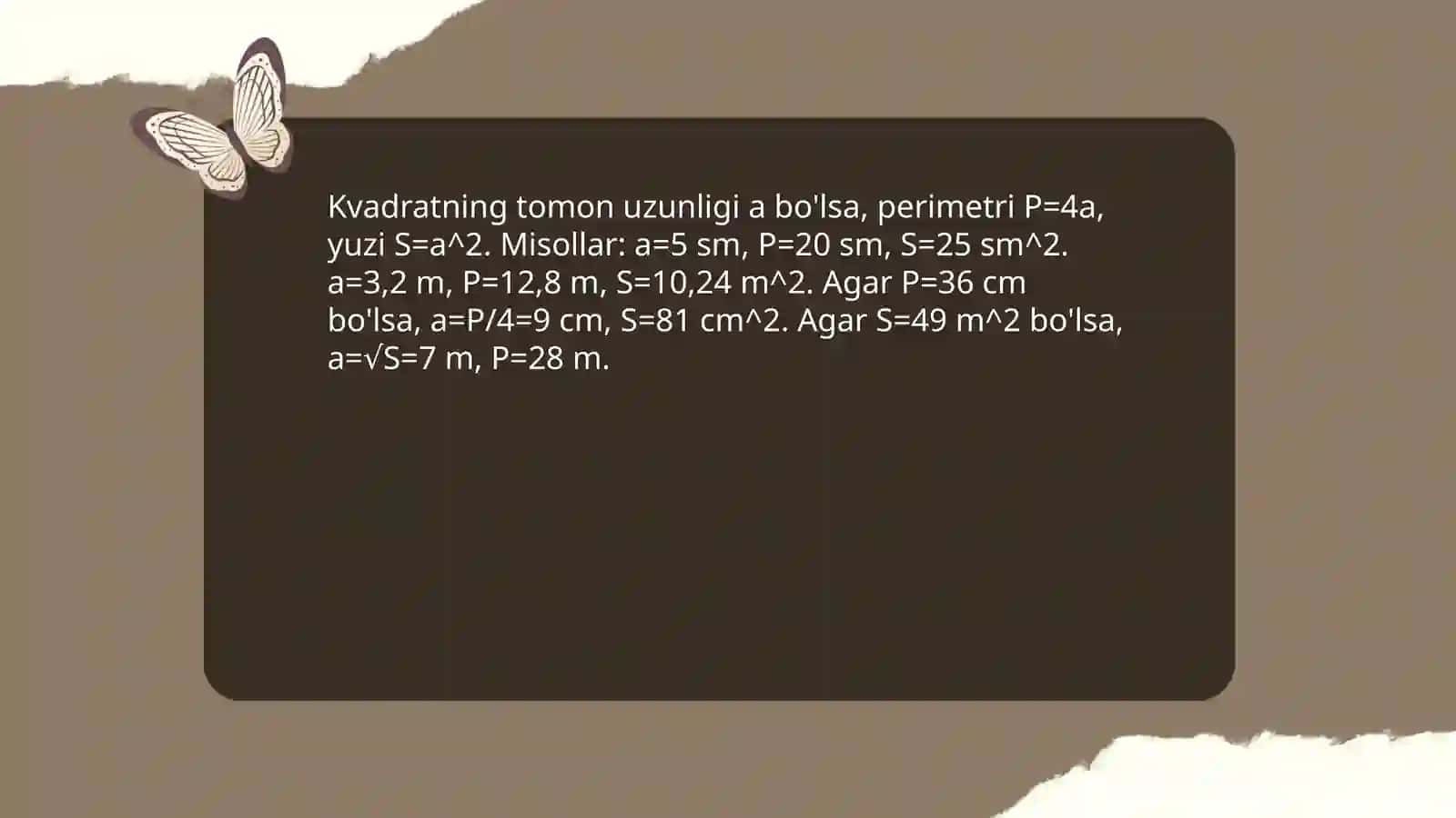 Kvadrat perimetri va yuzasini hisoblash — formulalar va amaliy misollar 3