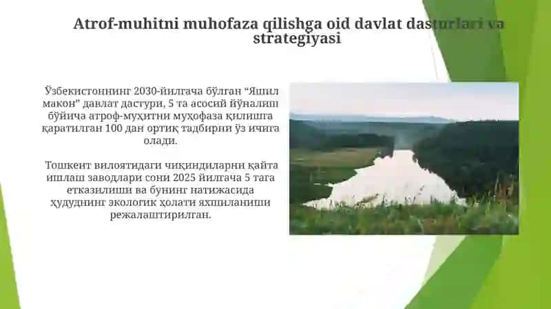 Davlatning atrof muhitni muhofaza qilish siyosati nimalardan iborat 3