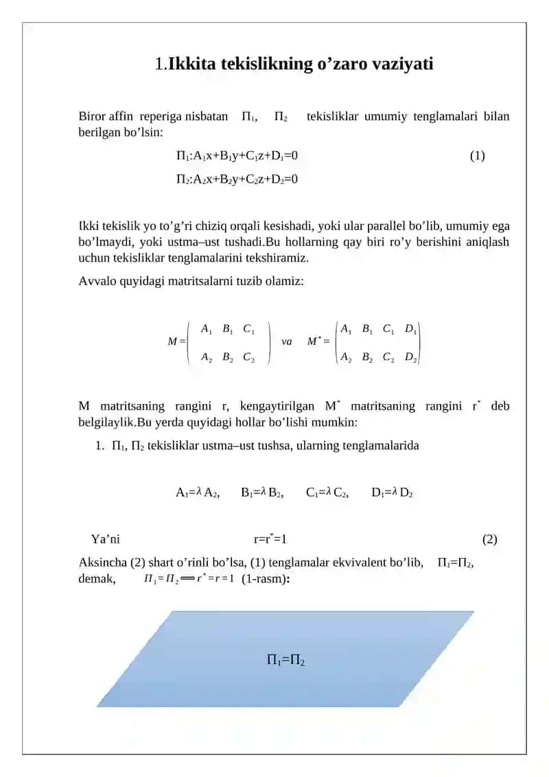 Tekisliklarning o’zaro vaziyati 3