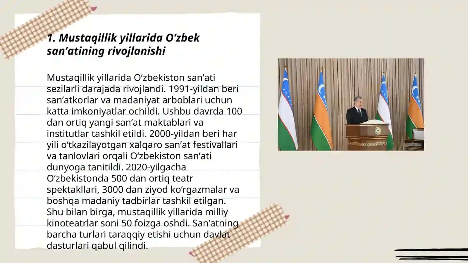 Mustaqillik yillarida Oʻzbekistondagi ma'naviy va madaniy taraqqiyot 3