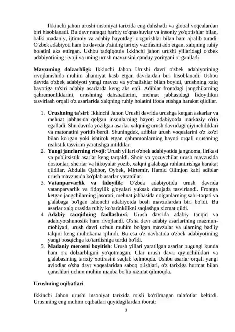 Ikkinchi jahon urishi va o'zbek adabiyoti 3