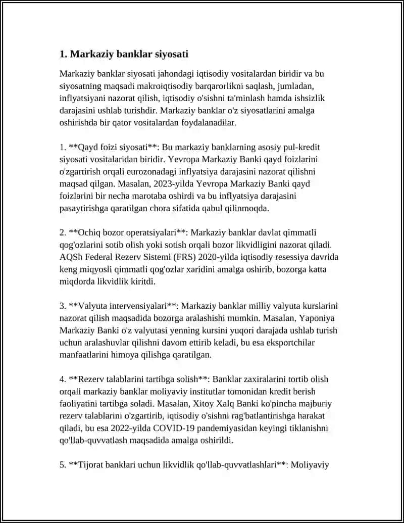 INFLYATSIYANI KAMAYTIRISH YOʻLLARI. XORIJIY MAMLAKATLARNING INFLYATSIYANI JILOVLASH TAJRIBASI 3