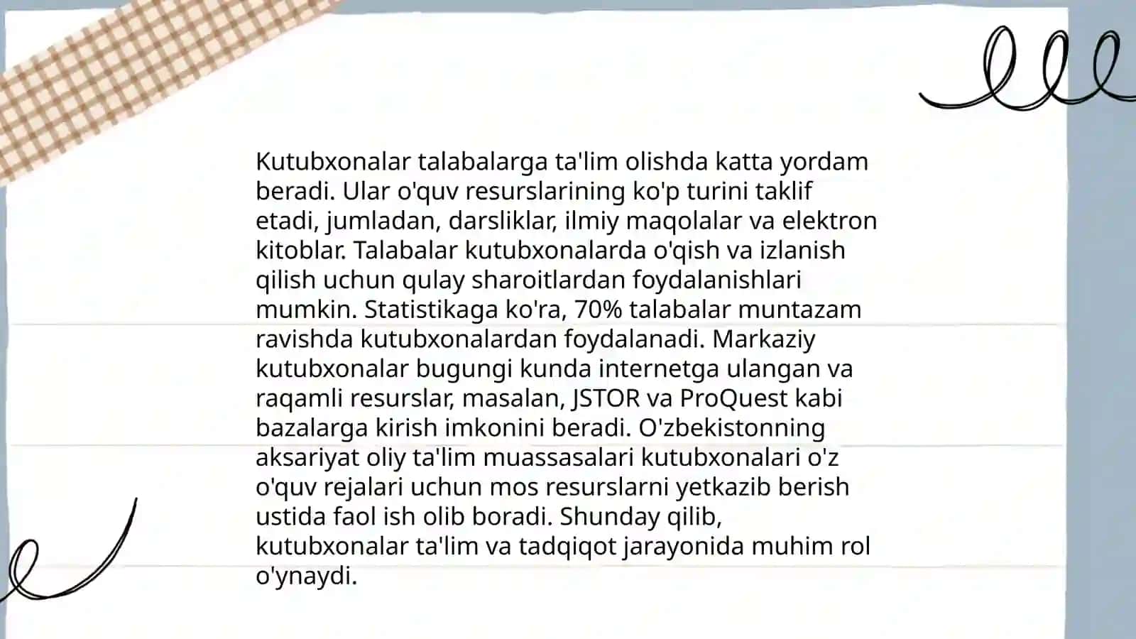 Kutubxonalarning talabalarga ta'lim olishdagi yordami 3