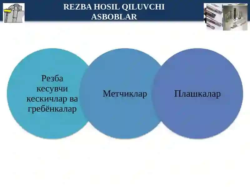 Rezbahosil qiluvchi asboblarning xar-xil ko’rinishlari va asosiy konstruktivelementlari 3
