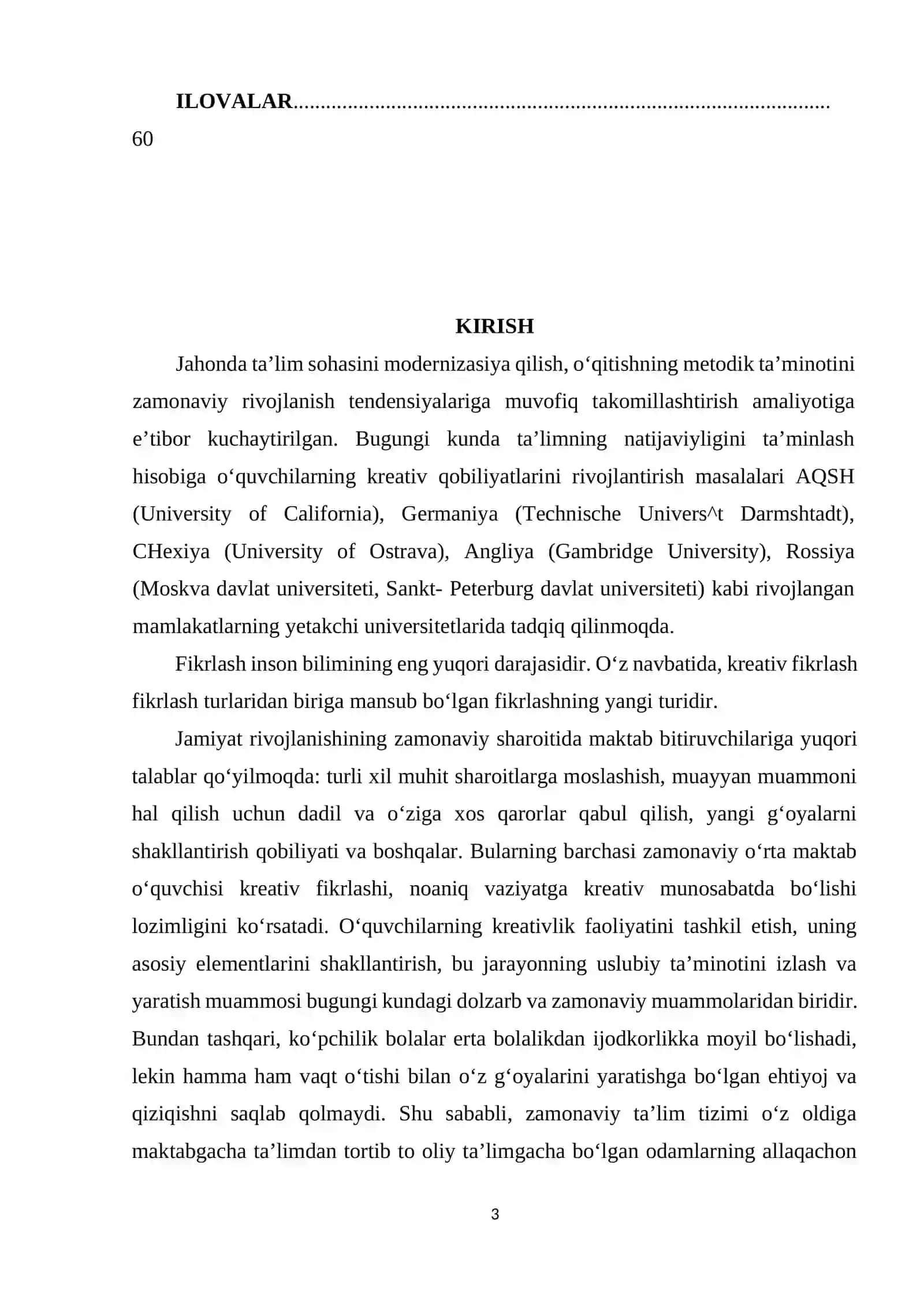 "О‘QUVCHILARNI KREATIVLIGINI RIVОJLANTIRISHDA РISA TESTLARINING О‘RNI" BITIRUV MALAKAVIY ISHI 3