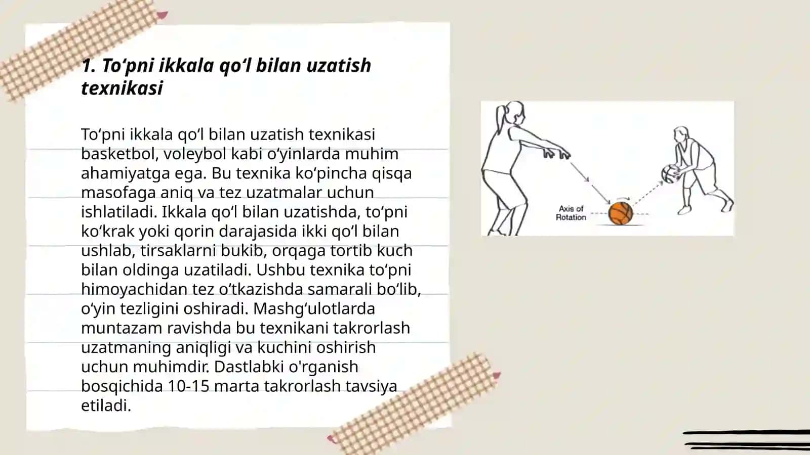 Basketbol oʻyinida toʻpni boshqarish texnikasini oʻrgatish (toʻpni uzatish) 3