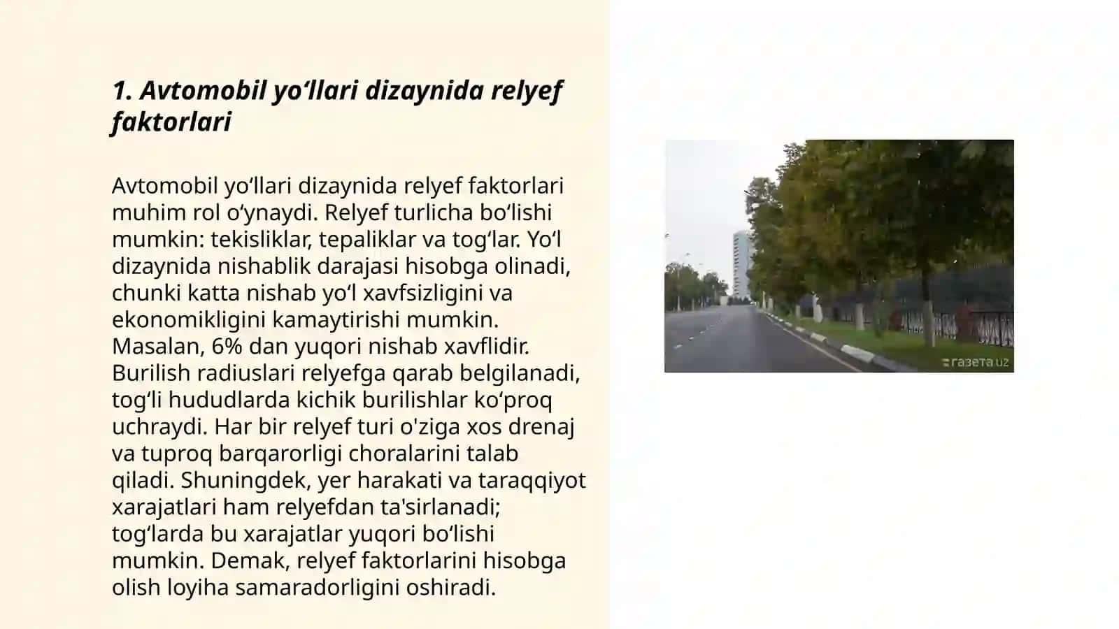 Avtomobil yoʻlini tashqi relyef bilan uygʻunlashuvi 3