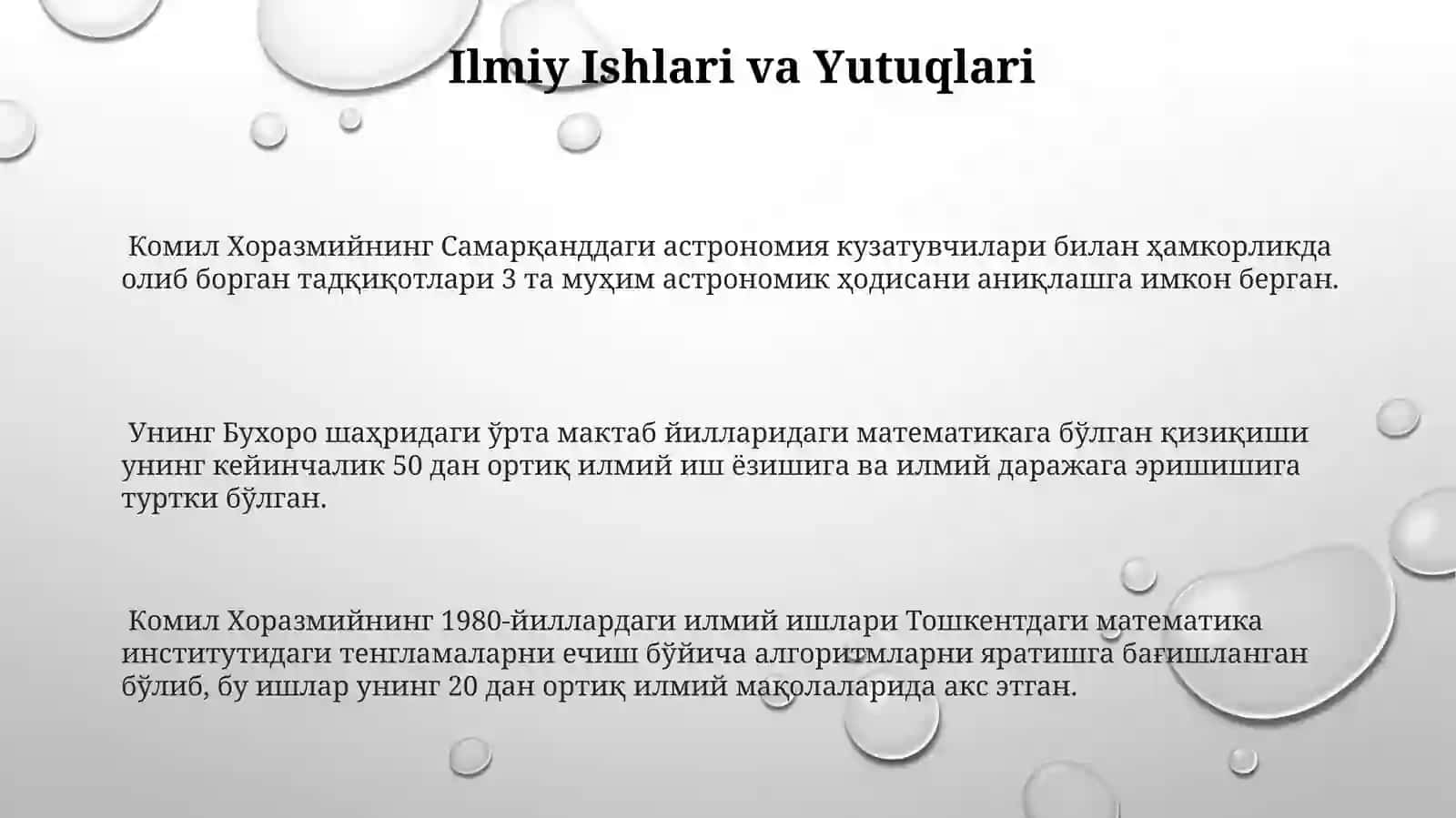 Комил Хоразмийнинг Самарқанддаги астрономия кузатувчилари билан ҳамкорликда олиб борган тадқиқотлари 3
