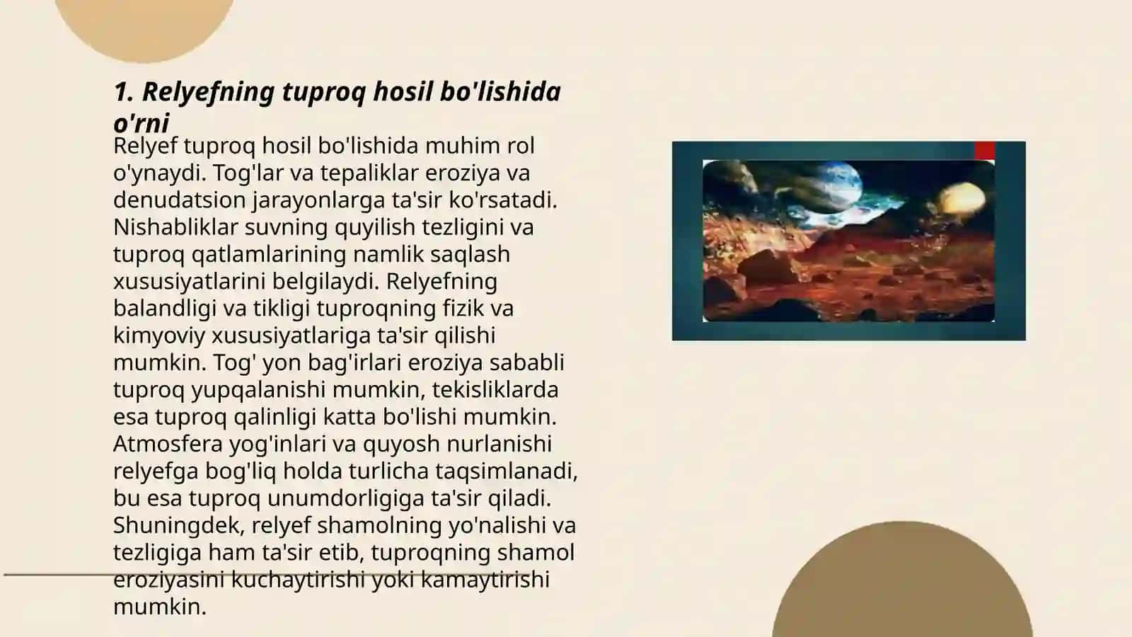 Tuproq hosil bo'lishida relyefning ahamiyati 3