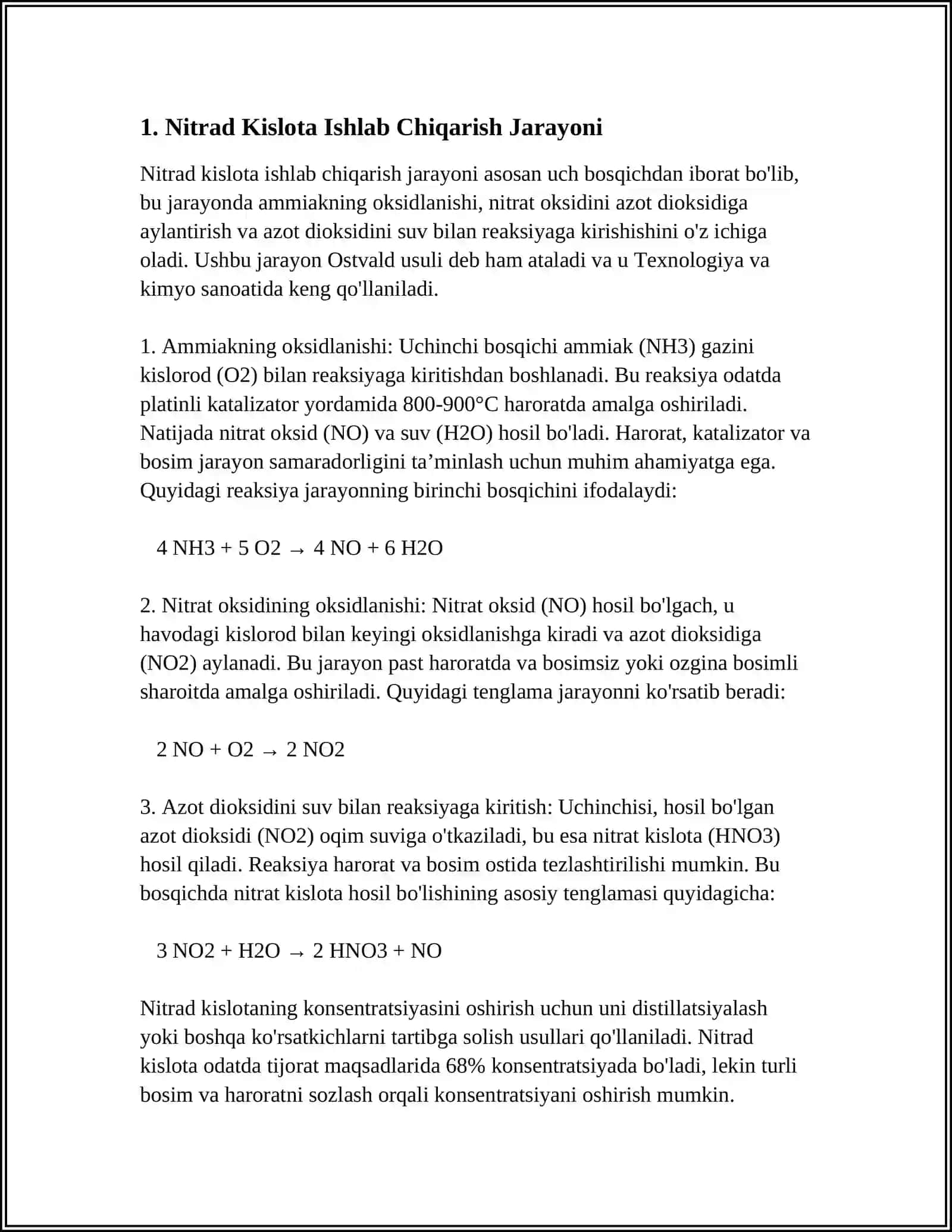 NITRAD KISLATA ISHLAB CHIQARISH,ULARNING O'ZIGA XOS XOSSALARI 3