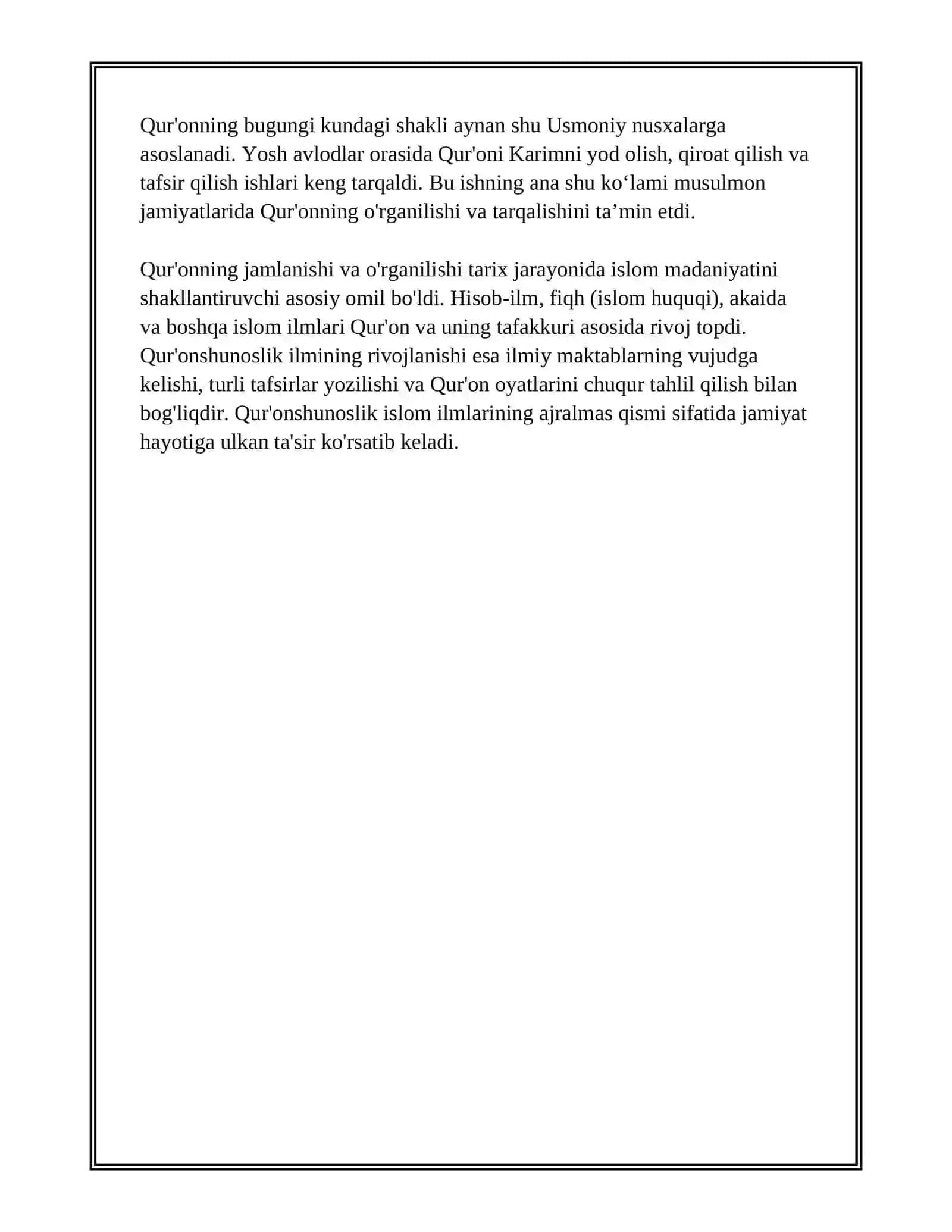 QURAN, HADIS, FIQH, AQIDA ILMINING SHAKLLANISH TARIXI 3