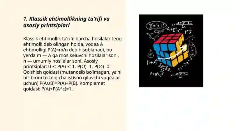 Klassik ehtimollik. Shartli ehtimollik. Toʻla ehtimollik BEYS formullasu 3