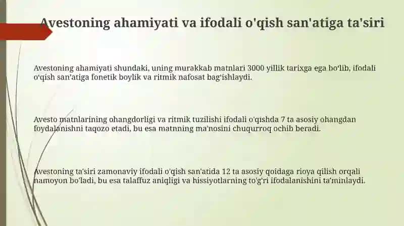 Ifodali o'qish san'atining taraqqiy etishida Avestoning ahamiyati 3
