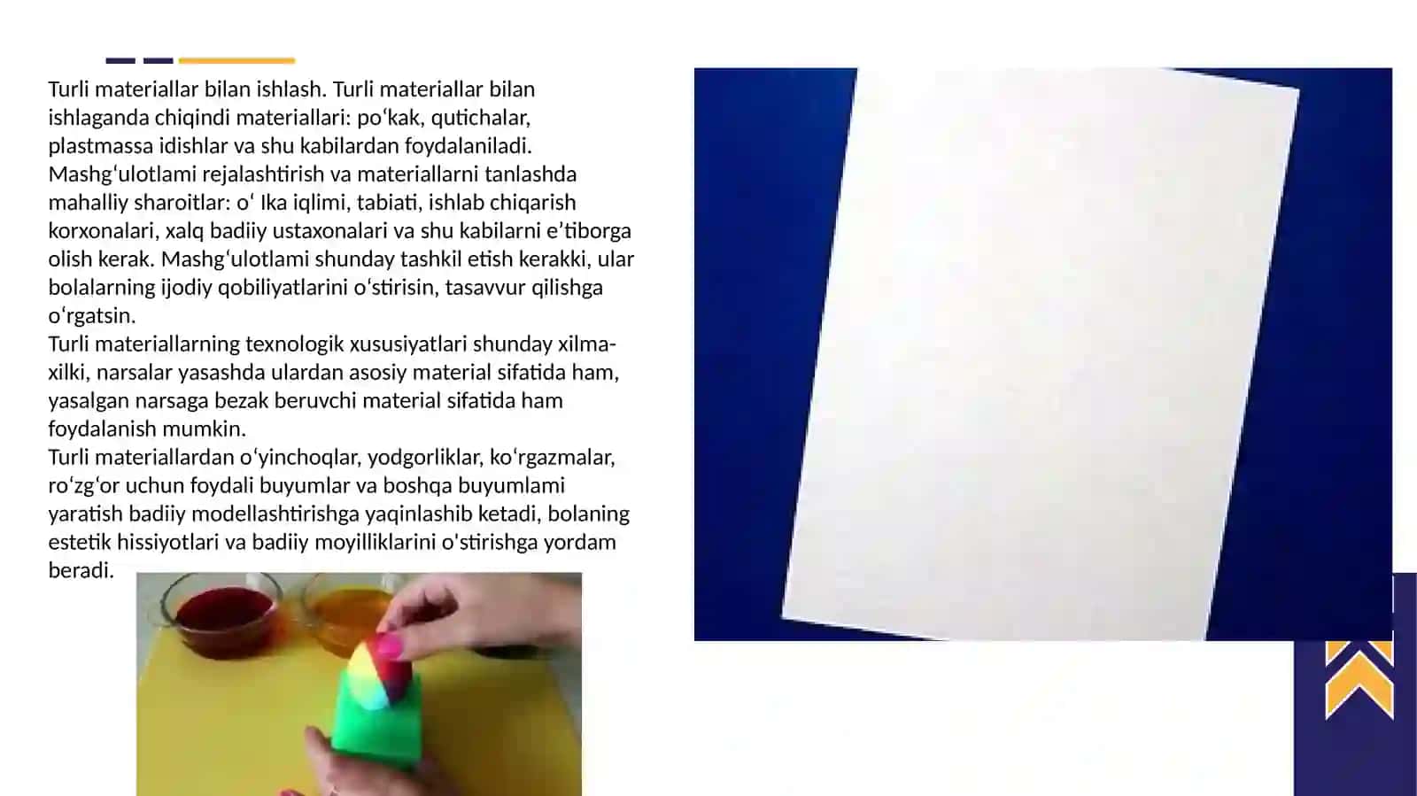 Turli xil materiallar bilan ishlash darslarini tashkil etish metodikasi 3