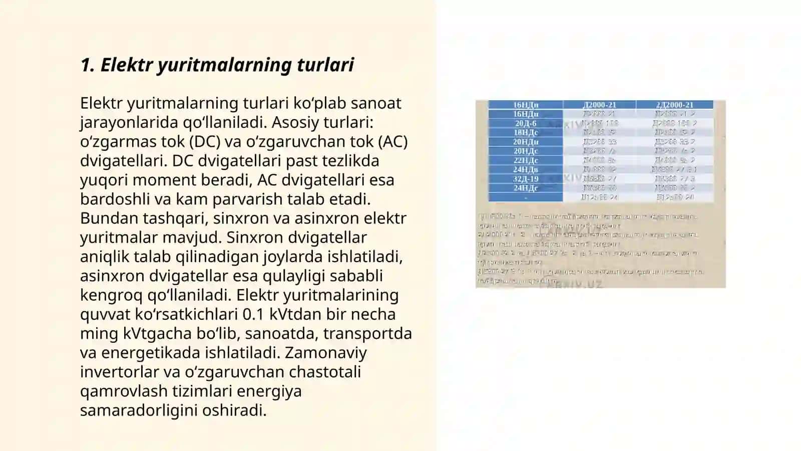 Suv chiqarish qurilmalarining elektr jixozlari, elektr yuritmalari va energetik ko‘rsatkichlari 3