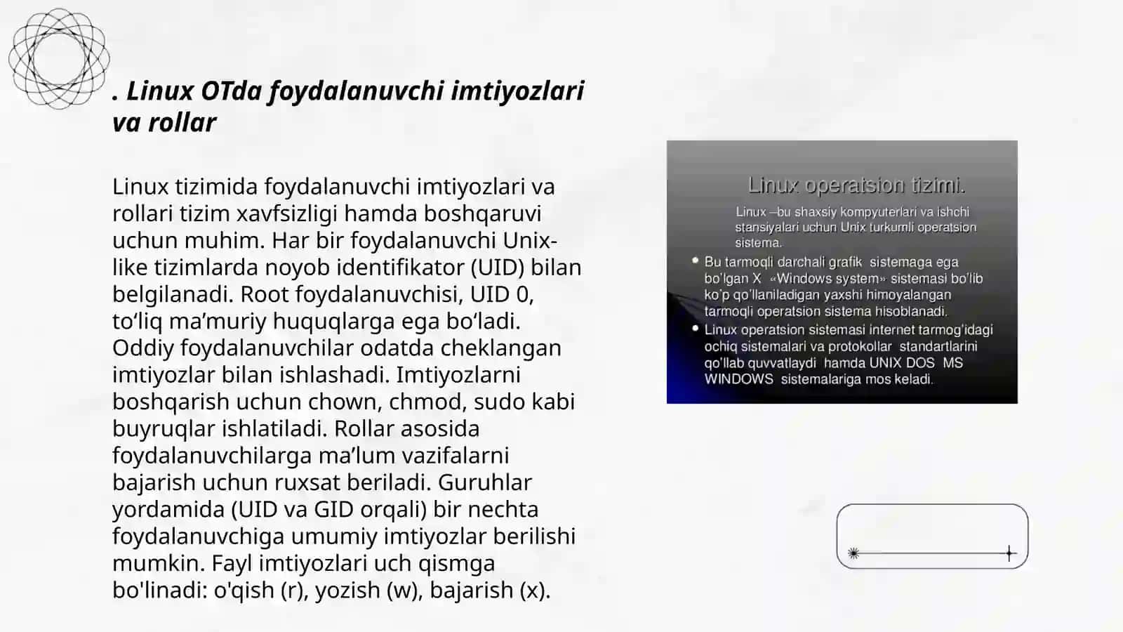 Linux OTda imtiyozlar turlari, fayl va kataloglar uchun foydalanishni boshqarish tartibi 3