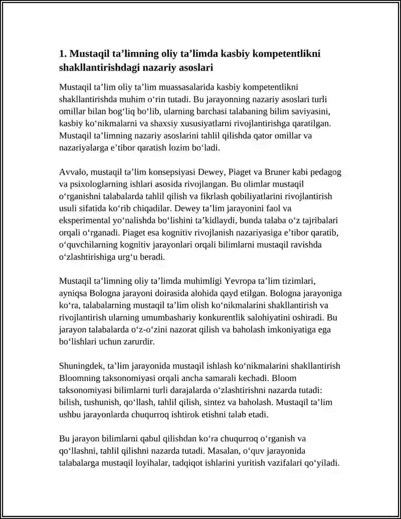 OLIY TA’LIMDA KASBIY KOMPETENTLIKNI SHAKLLANTIRISHDA MUSTAQIL TA’LIMNING ROLI 3
