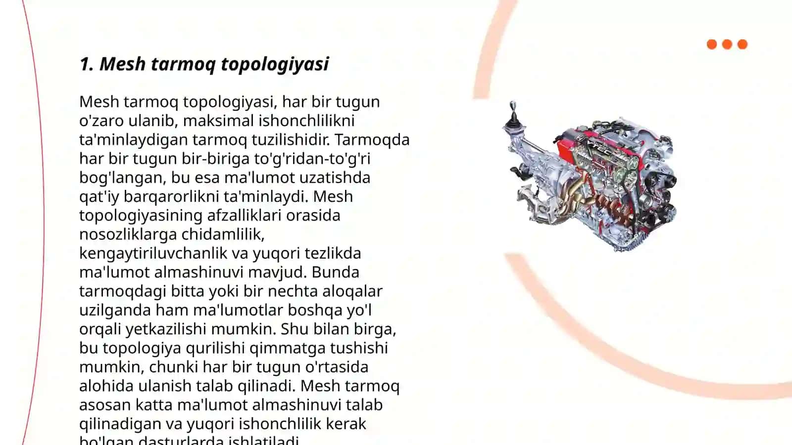 Tarmoq topologiyalari: mesh, star, tree, bus, ring va 3-D torus 3