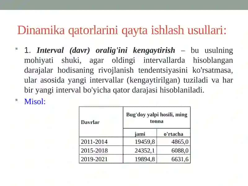 Dinamika qatorlarini qayta ishlashning statistik usullari 3