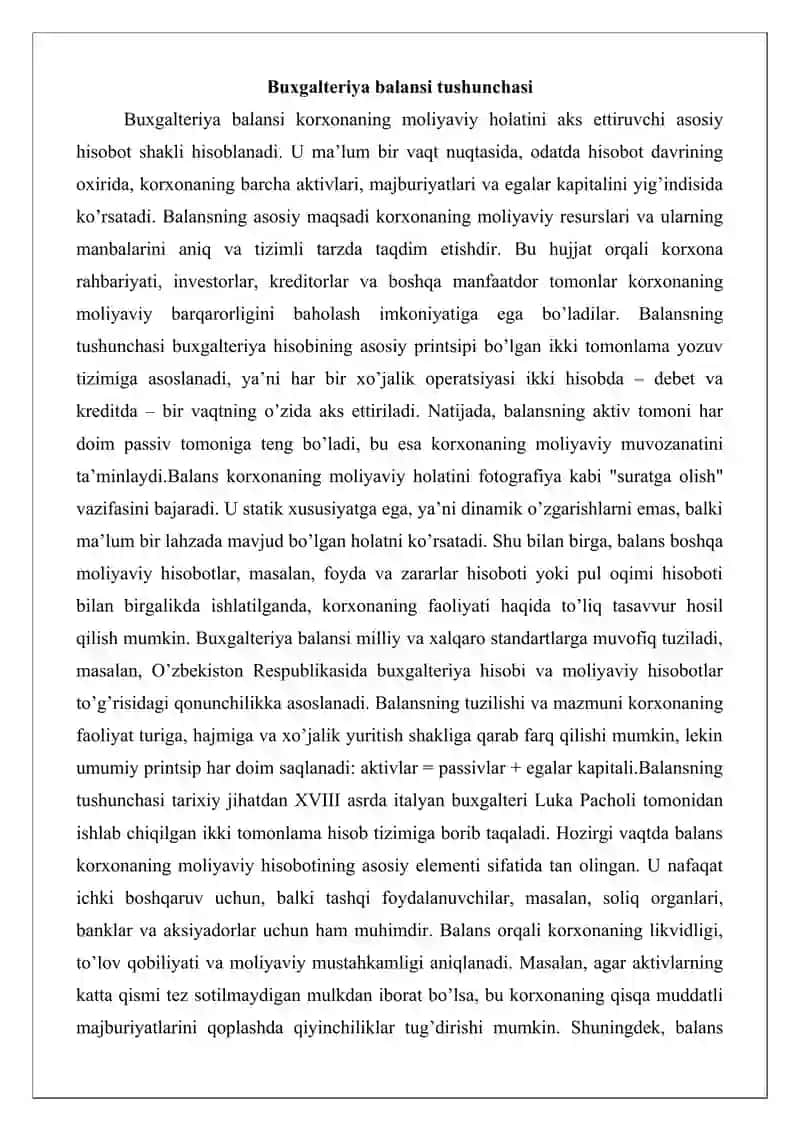Buxgalteriya balansi ma’lumotlari asosida korxona moliyaviy holatini tahlil qilish 3