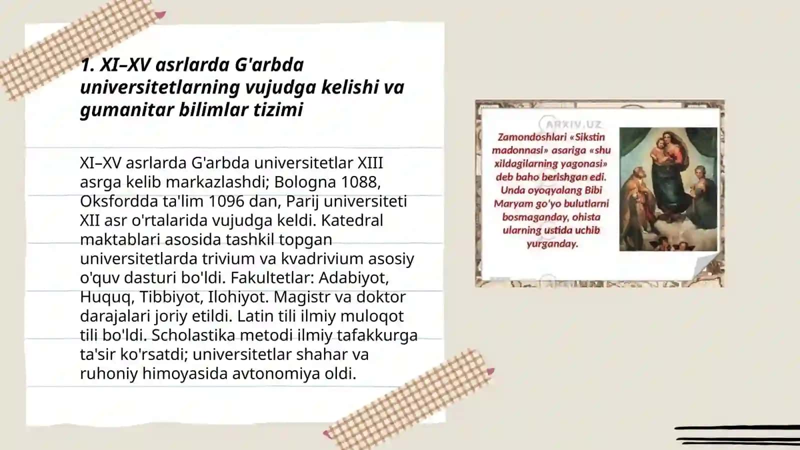 Uyg’onish davri tarix falsafasi XI-XV asrlarda sharqda va g’arbda gumanitar billimlarning shakillanishi va o’ziga xosligi 3