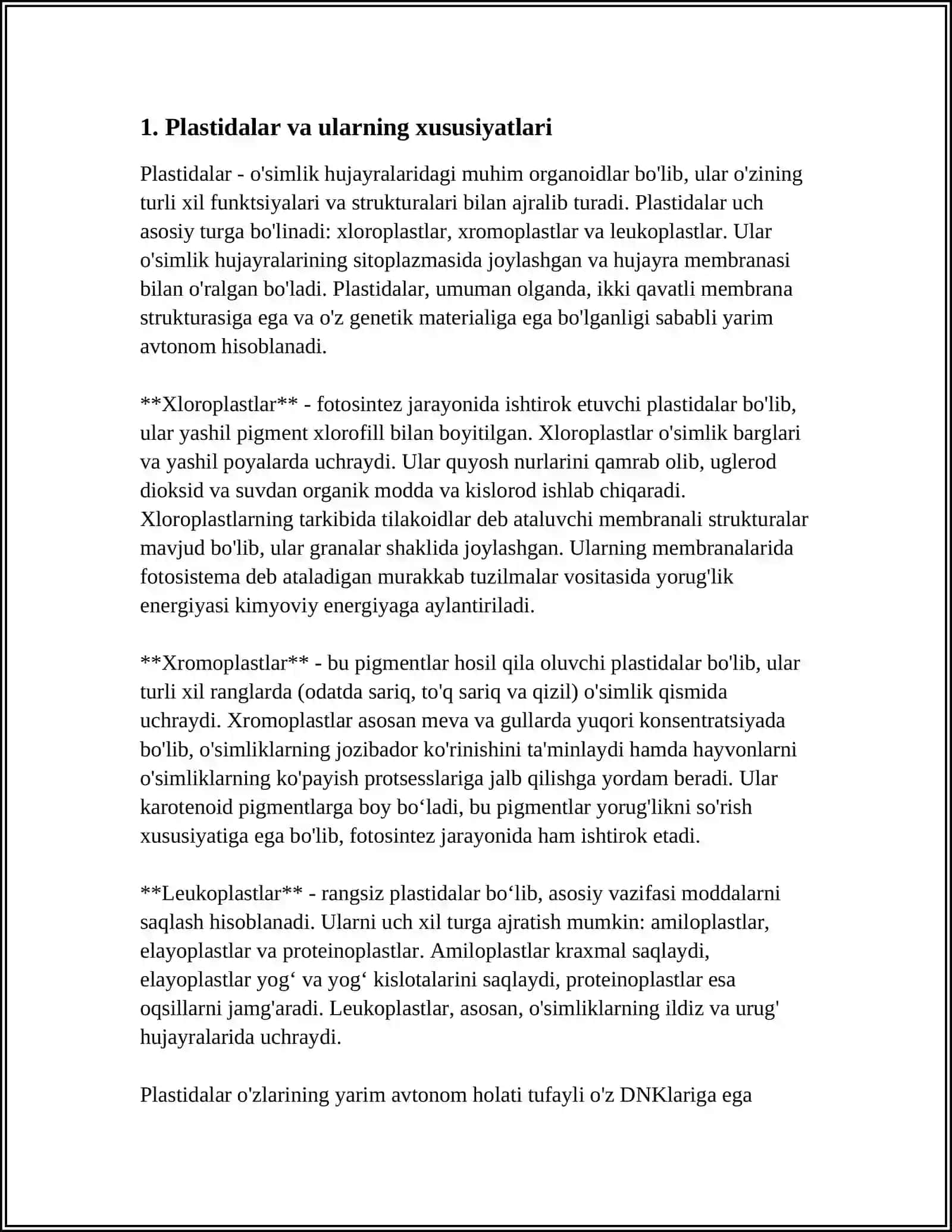 PLASTIDA VA ULARNING TURLARI TASNIFI TUZILISHI VA VAZIFALARI 3