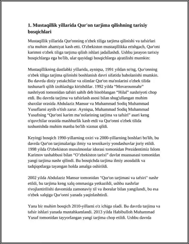 MUSTAQILLIK YILLARIDA QUR'ONNING O'ZBEK TILIGA TARJIMA QILINISHI VA TAFSIRLARI 3