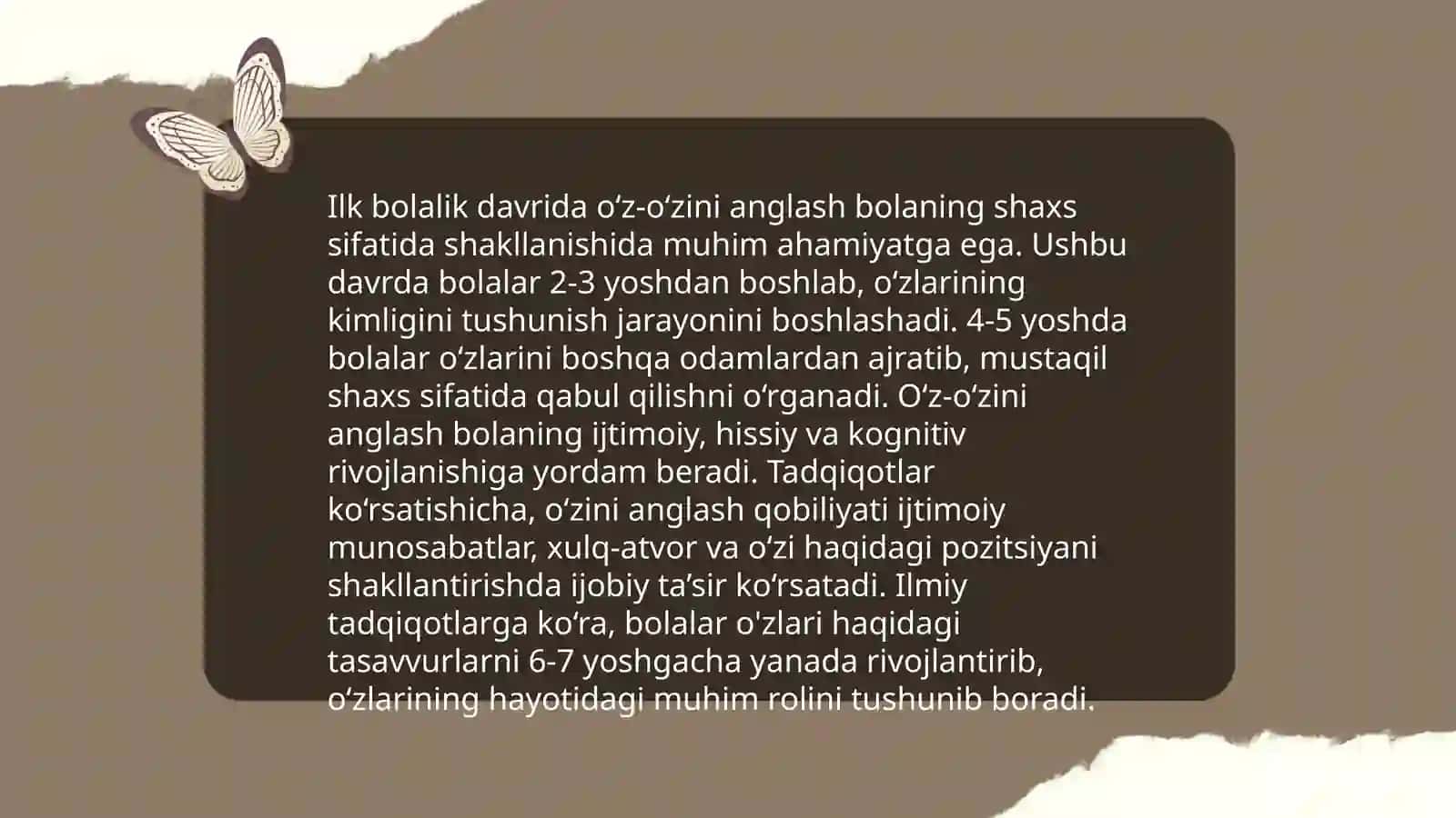 Ilk bolalik davrida oʻz-oʻzini anglashning rivojlanishi va 3 yoshlilar inqirozi 3