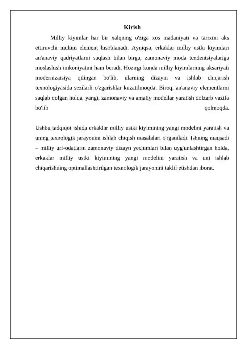 Erkaklar milliy ust kiyimini yangi modelini yaratish va texnologik jarayonini ishlab chiqish 3