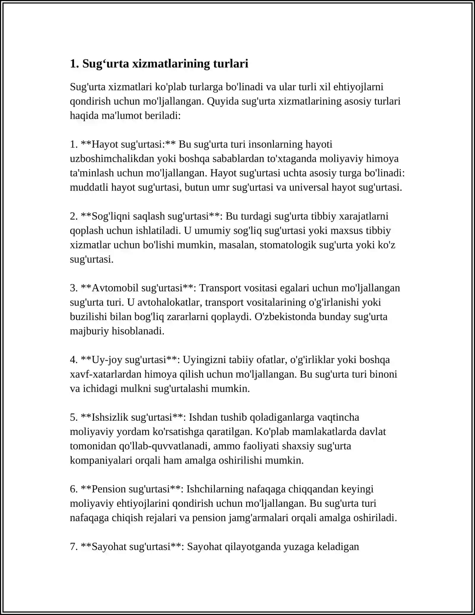 Sugʻurta xizmatlari va ulardan foydalanish 3