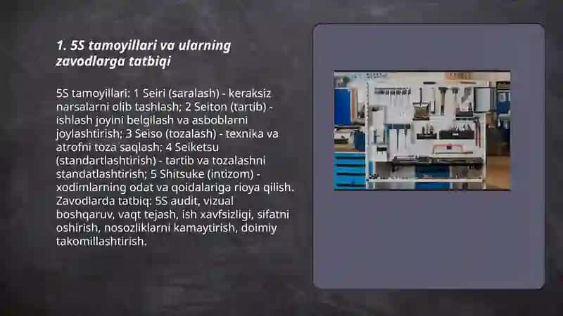 5S amaliyoti va uning zavodlarda qoʻllanilishi 3