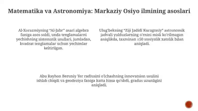 Markaziy Osiyo allomalarining tabiiy fanlarning shakllanishi va rivojlanishiga qo'shgan hissalari 3